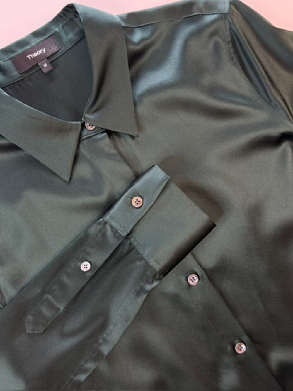 Theory Black Silk Long M Sleeve Button-Up Blouse Fitted Quiet Luxury
